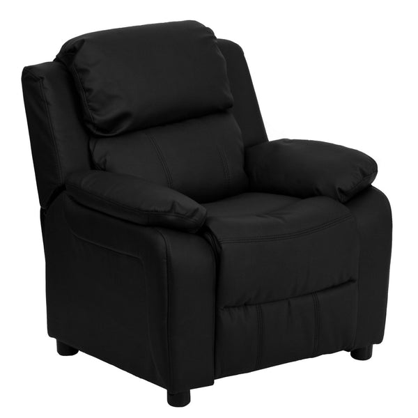 English Elm Charlie Deluxe Padded Kids Recliner with Storage Arms, Cozy Comfort for Playrooms & Living Spaces Black LeatherSoft BT-7985-KID-BK-LEA-GG