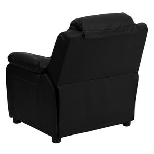 English Elm Charlie Deluxe Padded Kids Recliner with Storage Arms, Cozy Comfort for Playrooms & Living Spaces Black LeatherSoft BT-7985-KID-BK-LEA-GG