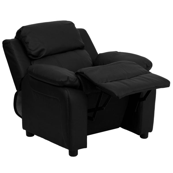 English Elm Charlie Deluxe Padded Kids Recliner with Storage Arms, Cozy Comfort for Playrooms & Living Spaces Black LeatherSoft BT-7985-KID-BK-LEA-GG