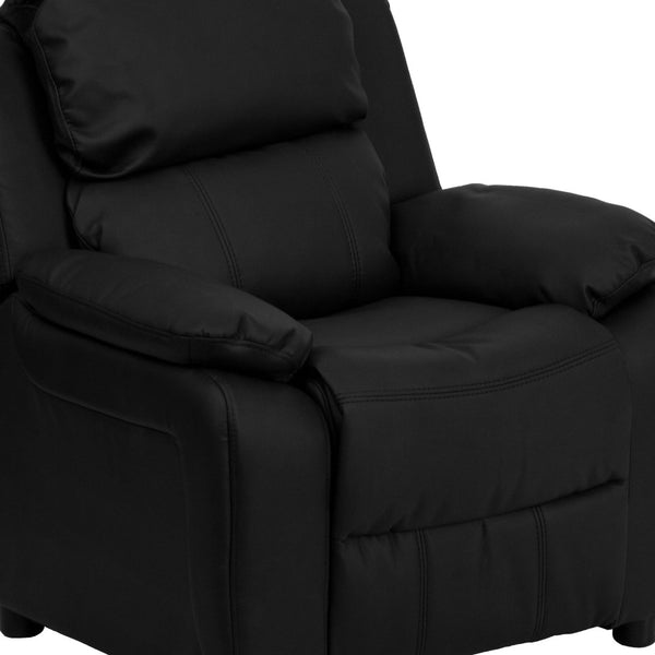 English Elm Charlie Deluxe Padded Kids Recliner with Storage Arms, Cozy Comfort for Playrooms & Living Spaces Black LeatherSoft BT-7985-KID-BK-LEA-GG