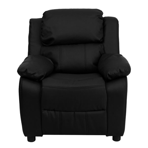 English Elm Charlie Deluxe Padded Kids Recliner with Storage Arms, Cozy Comfort for Playrooms & Living Spaces Black LeatherSoft BT-7985-KID-BK-LEA-GG