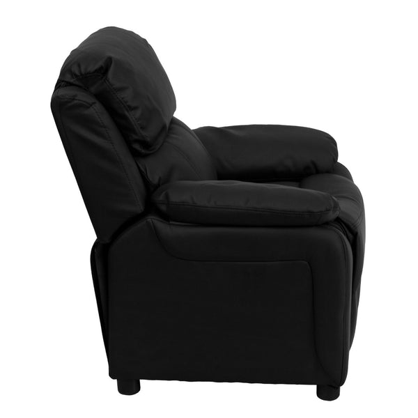 English Elm Charlie Deluxe Padded Kids Recliner with Storage Arms, Cozy Comfort for Playrooms & Living Spaces Black LeatherSoft BT-7985-KID-BK-LEA-GG