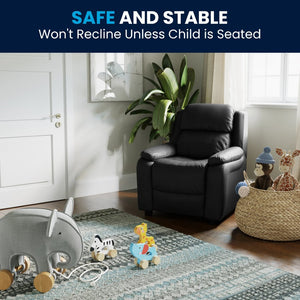 English Elm Charlie Deluxe Padded Kids Recliner with Storage Arms, Cozy Comfort for Playrooms & Living Spaces Black LeatherSoft BT-7985-KID-BK-LEA-GG