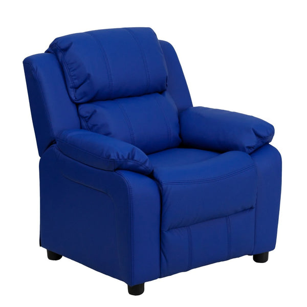 English Elm Charlie Deluxe Padded Kids Recliner with Storage Arms, Cozy Comfort for Playrooms & Living Spaces Blue Vinyl BT-7985-KID-BLUE-GG