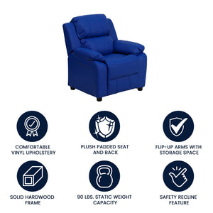 English Elm Charlie Deluxe Padded Kids Recliner with Storage Arms, Cozy Comfort for Playrooms & Living Spaces Blue Vinyl BT-7985-KID-BLUE-GG