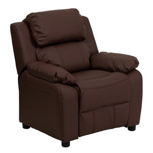 English Elm Charlie Deluxe Padded Kids Recliner with Storage Arms, Cozy Comfort for Playrooms & Living Spaces Brown LeatherSoft BT-7985-KID-BRN-LEA-GG
