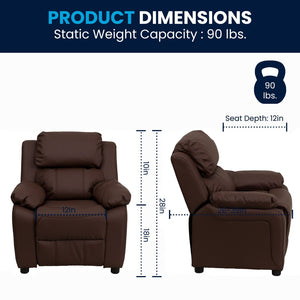 English Elm Charlie Deluxe Padded Kids Recliner with Storage Arms, Cozy Comfort for Playrooms & Living Spaces Brown LeatherSoft BT-7985-KID-BRN-LEA-GG