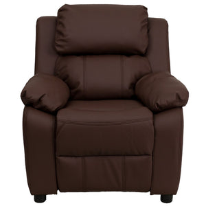 English Elm Charlie Deluxe Padded Kids Recliner with Storage Arms, Cozy Comfort for Playrooms & Living Spaces Brown LeatherSoft BT-7985-KID-BRN-LEA-GG