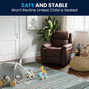 English Elm Charlie Deluxe Padded Kids Recliner with Storage Arms, Cozy Comfort for Playrooms & Living Spaces Brown LeatherSoft BT-7985-KID-BRN-LEA-GG