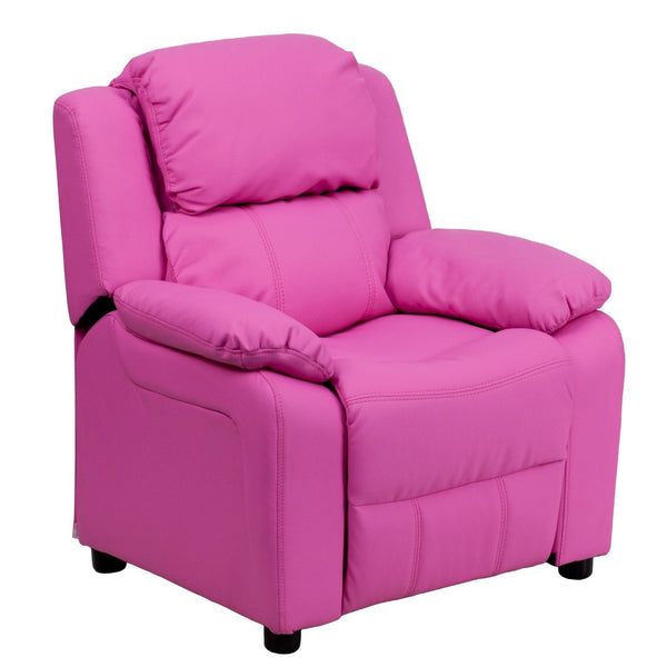 English Elm Charlie Deluxe Padded Kids Recliner with Storage Arms, Cozy Comfort for Playrooms & Living Spaces Hot Pink Vinyl BT-7985-KID-HOT-PINK-GG