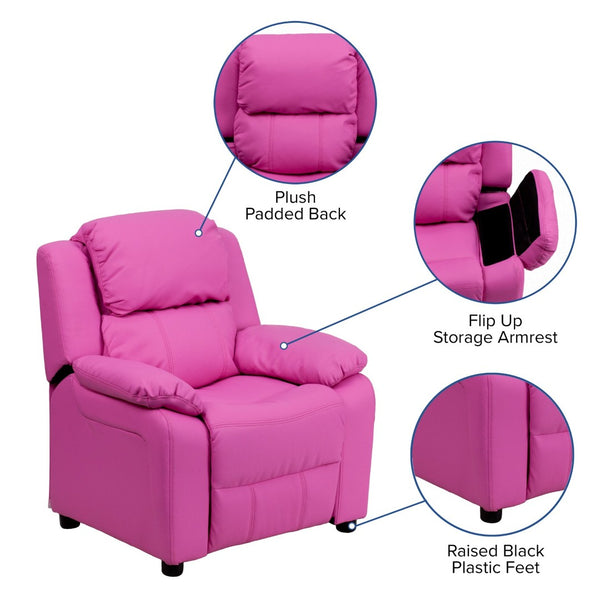 English Elm Charlie Deluxe Padded Kids Recliner with Storage Arms, Cozy Comfort for Playrooms & Living Spaces Hot Pink Vinyl BT-7985-KID-HOT-PINK-GG