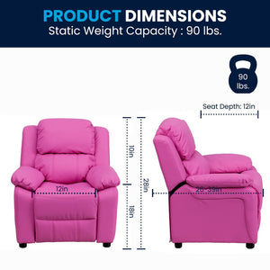 English Elm Charlie Deluxe Padded Kids Recliner with Storage Arms, Cozy Comfort for Playrooms & Living Spaces Hot Pink Vinyl BT-7985-KID-HOT-PINK-GG