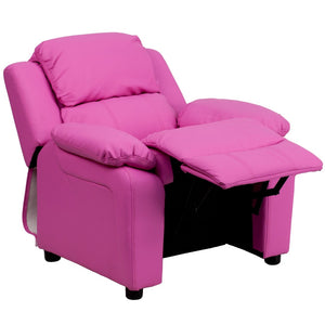 English Elm Charlie Deluxe Padded Kids Recliner with Storage Arms, Cozy Comfort for Playrooms & Living Spaces Hot Pink Vinyl BT-7985-KID-HOT-PINK-GG