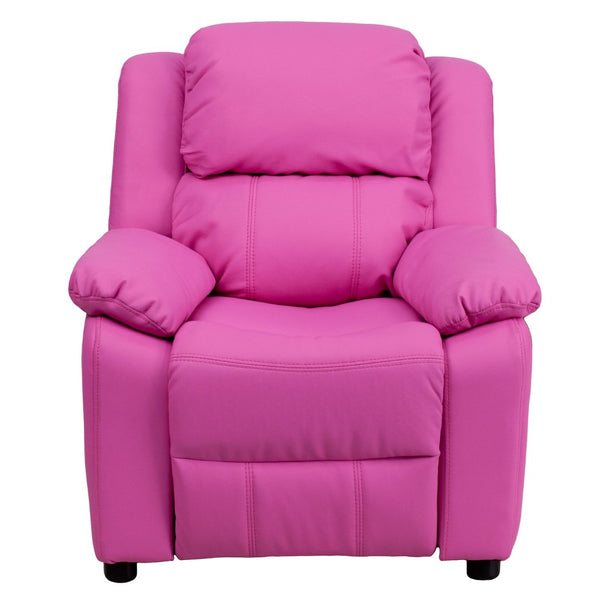 English Elm Charlie Deluxe Padded Kids Recliner with Storage Arms, Cozy Comfort for Playrooms & Living Spaces Hot Pink Vinyl BT-7985-KID-HOT-PINK-GG