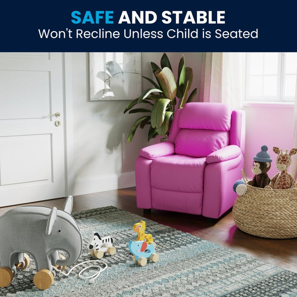 English Elm Charlie Deluxe Padded Kids Recliner with Storage Arms, Cozy Comfort for Playrooms & Living Spaces Hot Pink Vinyl BT-7985-KID-HOT-PINK-GG