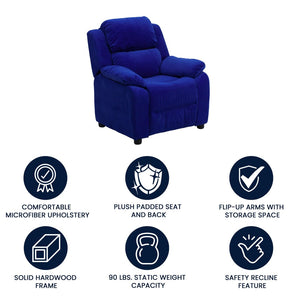 English Elm Charlie Deluxe Padded Kids Recliner with Storage Arms, Cozy Comfort for Playrooms & Living Spaces Blue Microfiber BT-7985-KID-MIC-BLUE-GG