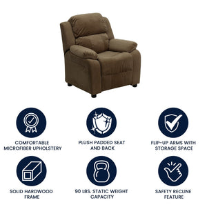English Elm Charlie Deluxe Padded Kids Recliner with Storage Arms, Cozy Comfort for Playrooms & Living Spaces Brown Microfiber BT-7985-KID-MIC-BRN-GG