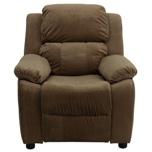 English Elm Charlie Deluxe Padded Kids Recliner with Storage Arms, Cozy Comfort for Playrooms & Living Spaces Brown Microfiber BT-7985-KID-MIC-BRN-GG