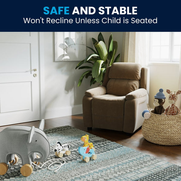 English Elm Charlie Deluxe Padded Kids Recliner with Storage Arms, Cozy Comfort for Playrooms & Living Spaces Brown Microfiber BT-7985-KID-MIC-BRN-GG