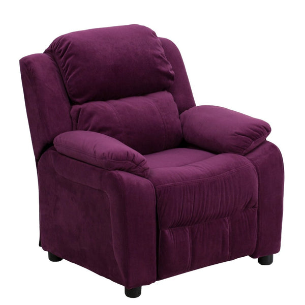 English Elm Charlie Deluxe Padded Kids Recliner with Storage Arms, Cozy Comfort for Playrooms & Living Spaces Purple Microfiber BT-7985-KID-MIC-PUR-GG