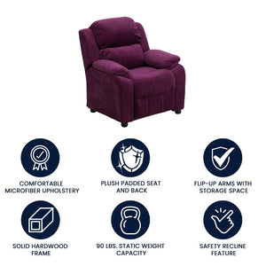 English Elm Charlie Deluxe Padded Kids Recliner with Storage Arms, Cozy Comfort for Playrooms & Living Spaces Purple Microfiber BT-7985-KID-MIC-PUR-GG