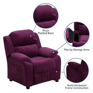English Elm Charlie Deluxe Padded Kids Recliner with Storage Arms, Cozy Comfort for Playrooms & Living Spaces Purple Microfiber BT-7985-KID-MIC-PUR-GG