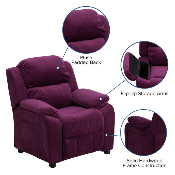 English Elm Charlie Deluxe Padded Kids Recliner with Storage Arms, Cozy Comfort for Playrooms & Living Spaces Purple Microfiber BT-7985-KID-MIC-PUR-GG