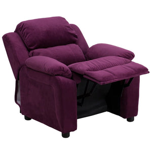 English Elm Charlie Deluxe Padded Kids Recliner with Storage Arms, Cozy Comfort for Playrooms & Living Spaces Purple Microfiber BT-7985-KID-MIC-PUR-GG
