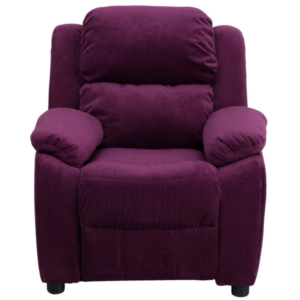 English Elm Charlie Deluxe Padded Kids Recliner with Storage Arms, Cozy Comfort for Playrooms & Living Spaces Purple Microfiber BT-7985-KID-MIC-PUR-GG
