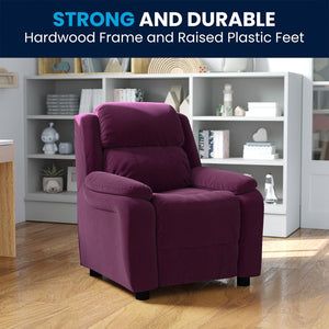 English Elm Charlie Deluxe Padded Kids Recliner with Storage Arms, Cozy Comfort for Playrooms & Living Spaces Purple Microfiber BT-7985-KID-MIC-PUR-GG