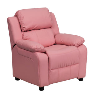 English Elm Charlie Deluxe Padded Kids Recliner with Storage Arms, Cozy Comfort for Playrooms & Living Spaces Pink Vinyl BT-7985-KID-PINK-GG