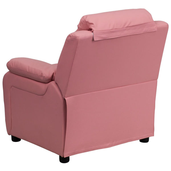 English Elm Charlie Deluxe Padded Kids Recliner with Storage Arms, Cozy Comfort for Playrooms & Living Spaces Pink Vinyl BT-7985-KID-PINK-GG