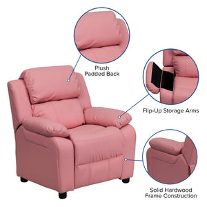 English Elm Charlie Deluxe Padded Kids Recliner with Storage Arms, Cozy Comfort for Playrooms & Living Spaces Pink Vinyl BT-7985-KID-PINK-GG