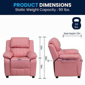 English Elm Charlie Deluxe Padded Kids Recliner with Storage Arms, Cozy Comfort for Playrooms & Living Spaces Pink Vinyl BT-7985-KID-PINK-GG