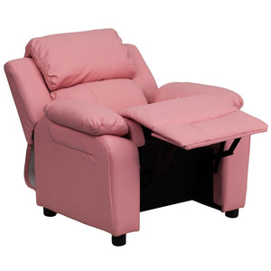 English Elm Charlie Deluxe Padded Kids Recliner with Storage Arms, Cozy Comfort for Playrooms & Living Spaces Pink Vinyl BT-7985-KID-PINK-GG
