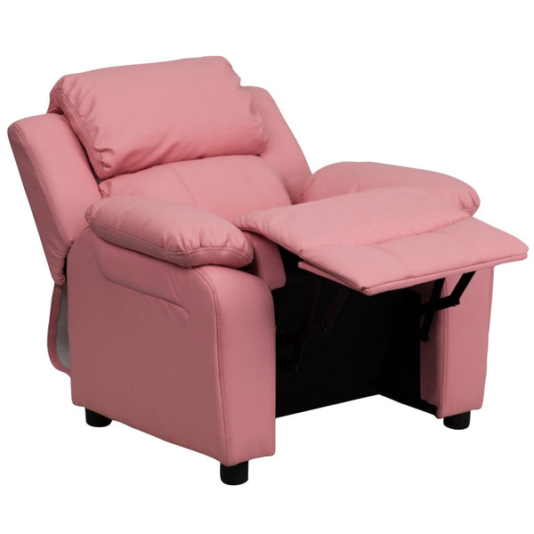 English Elm Charlie Deluxe Padded Kids Recliner with Storage Arms, Cozy Comfort for Playrooms & Living Spaces Pink Vinyl BT-7985-KID-PINK-GG