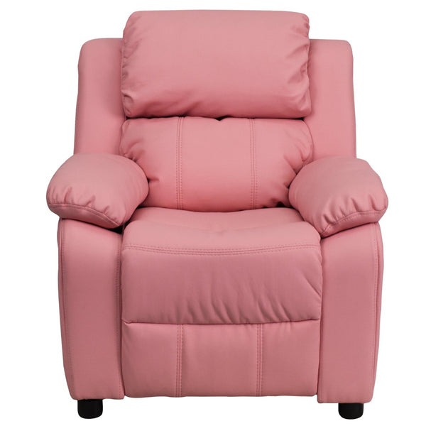 English Elm Charlie Deluxe Padded Kids Recliner with Storage Arms, Cozy Comfort for Playrooms & Living Spaces Pink Vinyl BT-7985-KID-PINK-GG
