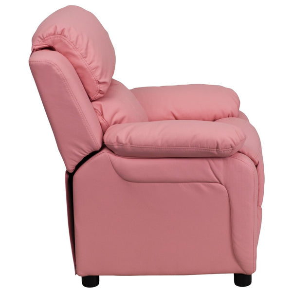 English Elm Charlie Deluxe Padded Kids Recliner with Storage Arms, Cozy Comfort for Playrooms & Living Spaces Pink Vinyl BT-7985-KID-PINK-GG