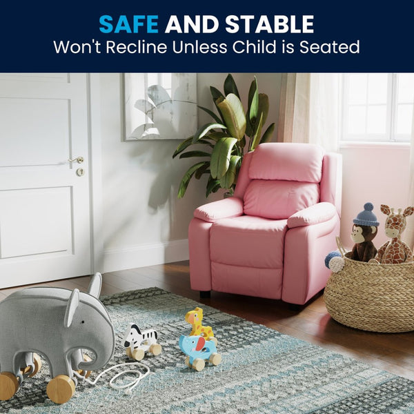 English Elm Charlie Deluxe Padded Kids Recliner with Storage Arms, Cozy Comfort for Playrooms & Living Spaces Pink Vinyl BT-7985-KID-PINK-GG