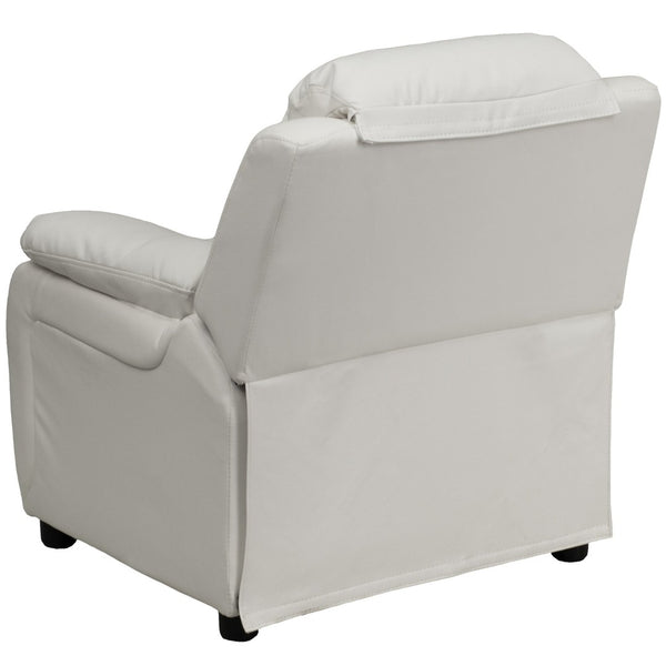 English Elm Charlie Deluxe Padded Kids Recliner with Storage Arms, Cozy Comfort for Playrooms & Living Spaces White Vinyl BT-7985-KID-WHITE-GG