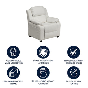 English Elm Charlie Deluxe Padded Kids Recliner with Storage Arms, Cozy Comfort for Playrooms & Living Spaces White Vinyl BT-7985-KID-WHITE-GG