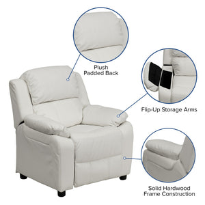 English Elm Charlie Deluxe Padded Kids Recliner with Storage Arms, Cozy Comfort for Playrooms & Living Spaces White Vinyl BT-7985-KID-WHITE-GG