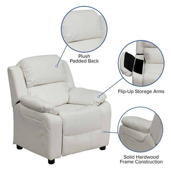 English Elm Charlie Deluxe Padded Kids Recliner with Storage Arms, Cozy Comfort for Playrooms & Living Spaces White Vinyl BT-7985-KID-WHITE-GG