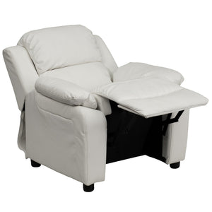 English Elm Charlie Deluxe Padded Kids Recliner with Storage Arms, Cozy Comfort for Playrooms & Living Spaces White Vinyl BT-7985-KID-WHITE-GG
