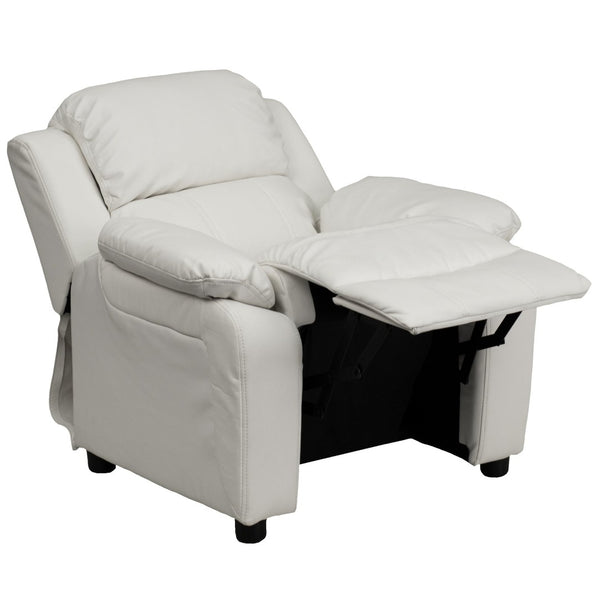 English Elm Charlie Deluxe Padded Kids Recliner with Storage Arms, Cozy Comfort for Playrooms & Living Spaces White Vinyl BT-7985-KID-WHITE-GG