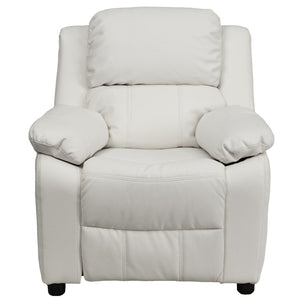 English Elm Charlie Deluxe Padded Kids Recliner with Storage Arms, Cozy Comfort for Playrooms & Living Spaces White Vinyl BT-7985-KID-WHITE-GG