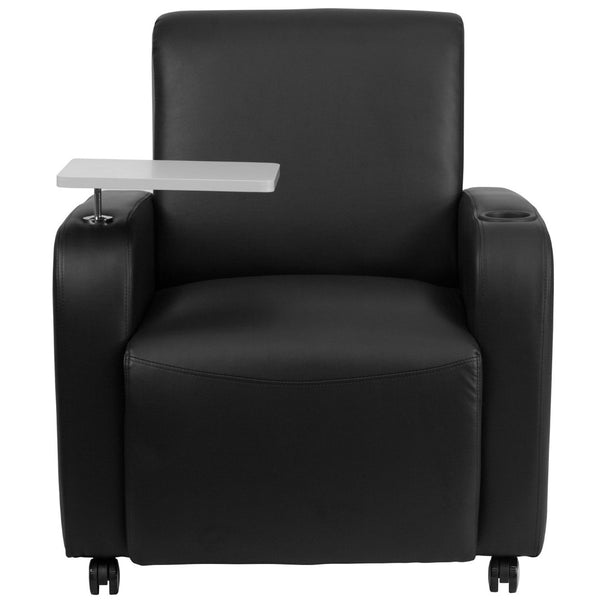 English Elm George LeatherSoft Guest Chair with Swing-Away Tablet Arm, Cup Holder & Easy-Move Casters for Comfort Black BT-8217-BK-CS-GG