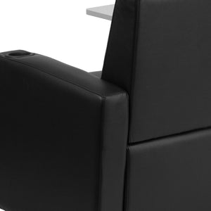 English Elm George LeatherSoft Guest Chair with Versatile Tablet Arm, Chrome Legs, and Integrated Cup Holder Black BT-8217-BK-GG