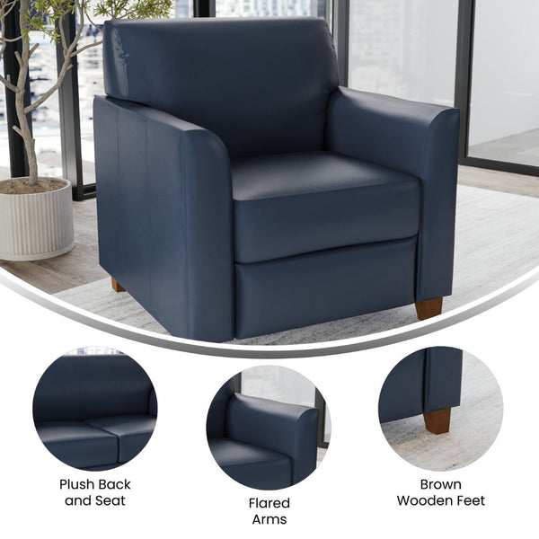 English Elm HERCULES Diplomat Series Navy LeatherSoft Chair - Stylish Comfort for Modern Offices & Lounges BT-827-1-NVY-GG