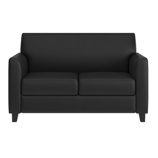 English Elm HERCULES Diplomat Series LeatherSoft Loveseat – Stylish Comfort for Modern Offices and Homes Black BT-827-2-BK-GG